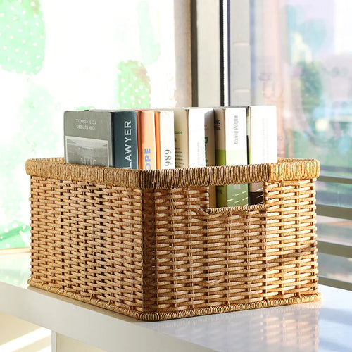 Strong Rectangle Woven Storage Basket with Handles, Waterproof Plastic Baskets for Home Toy Storage, Nest - vue 7 sur 15