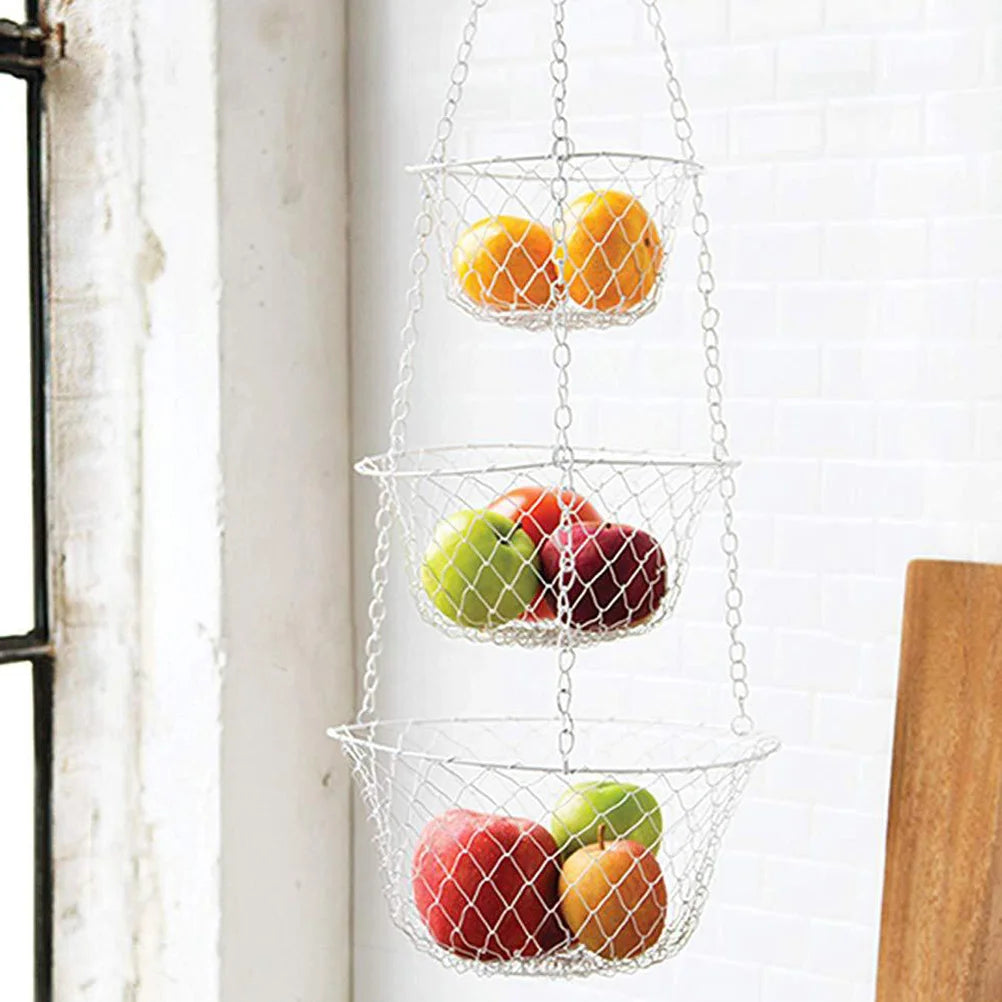panier mural à légumes et fruits à trois niveaux en fil de fer - vue 7 sur 7