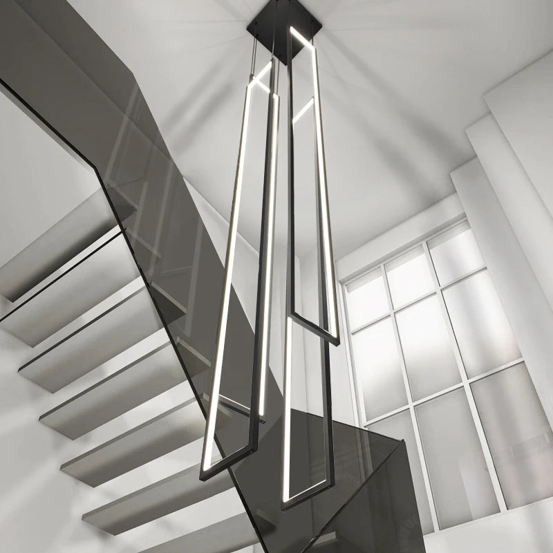 Modern Design Rectangular Black Led Pendant Lamp, Nordic Interior Decorative Lighting, Ideal For Dining Room, Hall Or Staircase - vue 4 sur 17