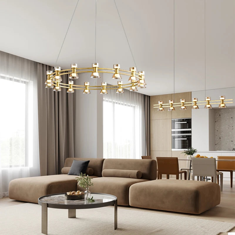Kreativer Kronleuchter aus Kupfer und Glas modernes Design leicht - vue 6 sur 12