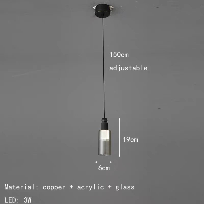Moderne Pendelleuchte aus Glas und Kupfer mit 3 austauschbaren Kabeln