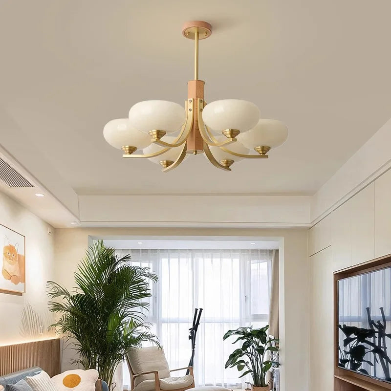 Walnut Wood Glass Brass, Wabi-sabi Modern Vintage style, chandelier lights for Living room, Bedroom, dining room, study - vue 4 sur 6