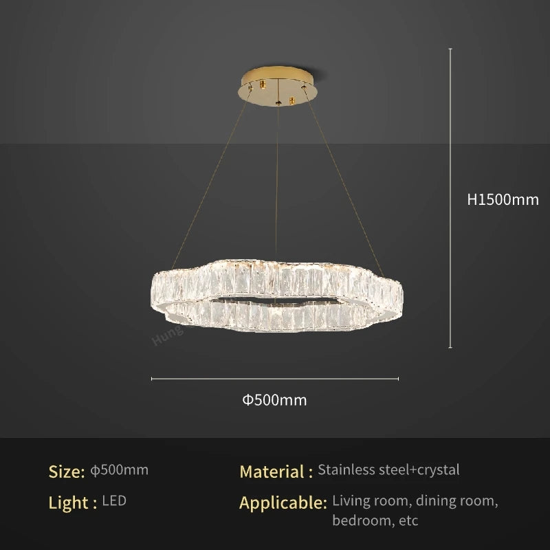 lustre moderne en cristal avec éclairage led design élégant - vue 10 sur 13