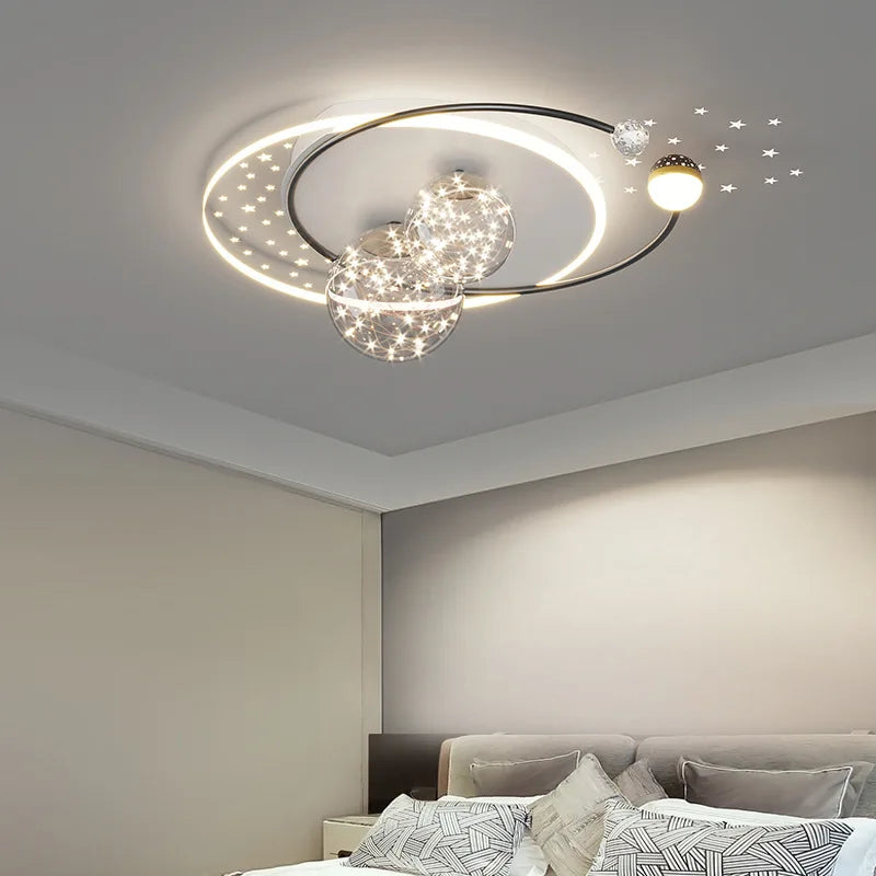 Plafond moderne à LEDs lampe nordique Simple créatif acrylique or/noir tout ciel étoile lustre Applicable chambre salon lampes - vue 7 sur 15