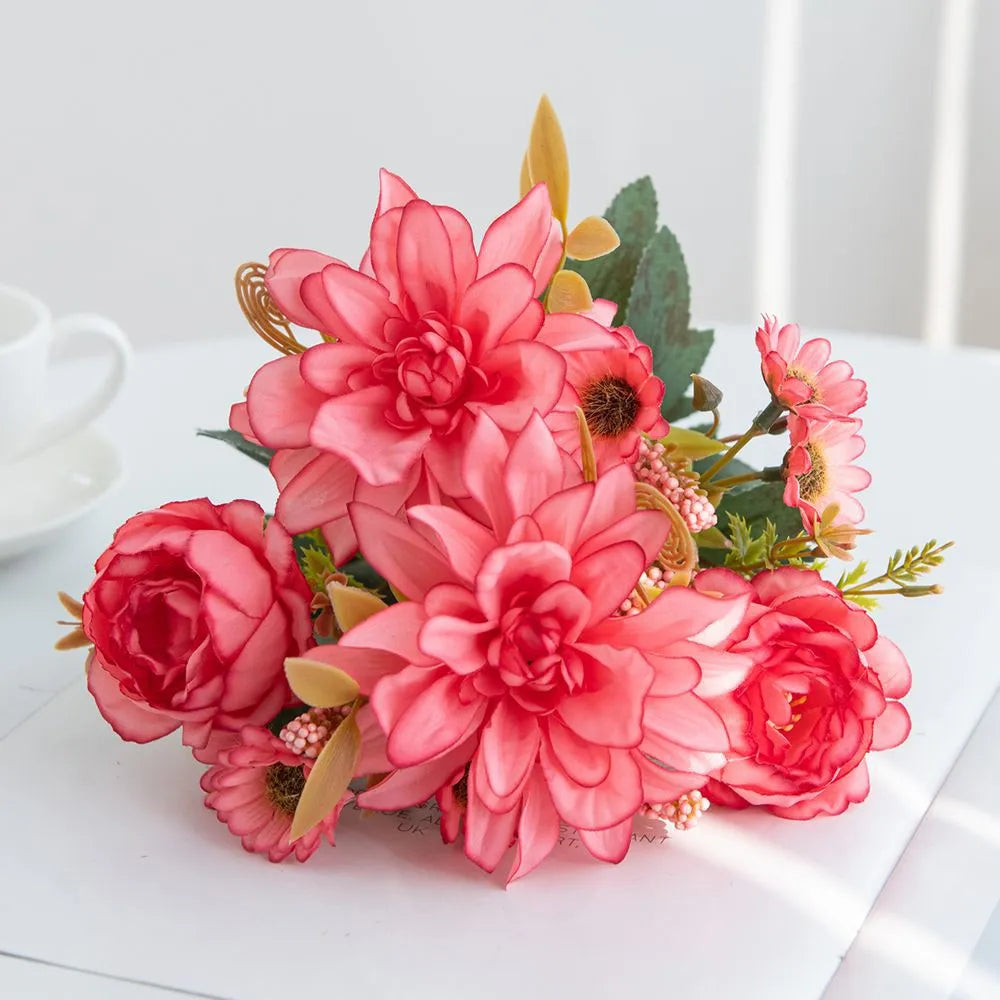 fleur artificielle dahlia rose marguerite pour décoration fête mariage - vue 8 sur 13