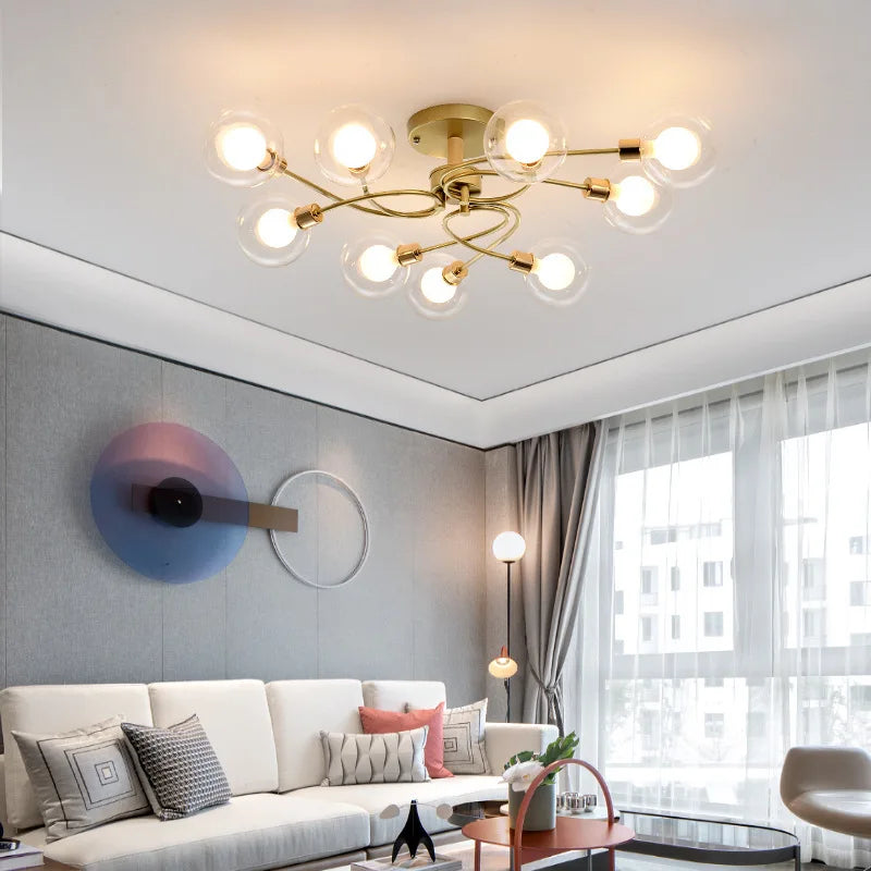 Plafonnier boule de verre nordique or noir pour salon chambre Hall suspension lampe décor à la maison éclairage Lustres Luminaires - vue 5 sur 9