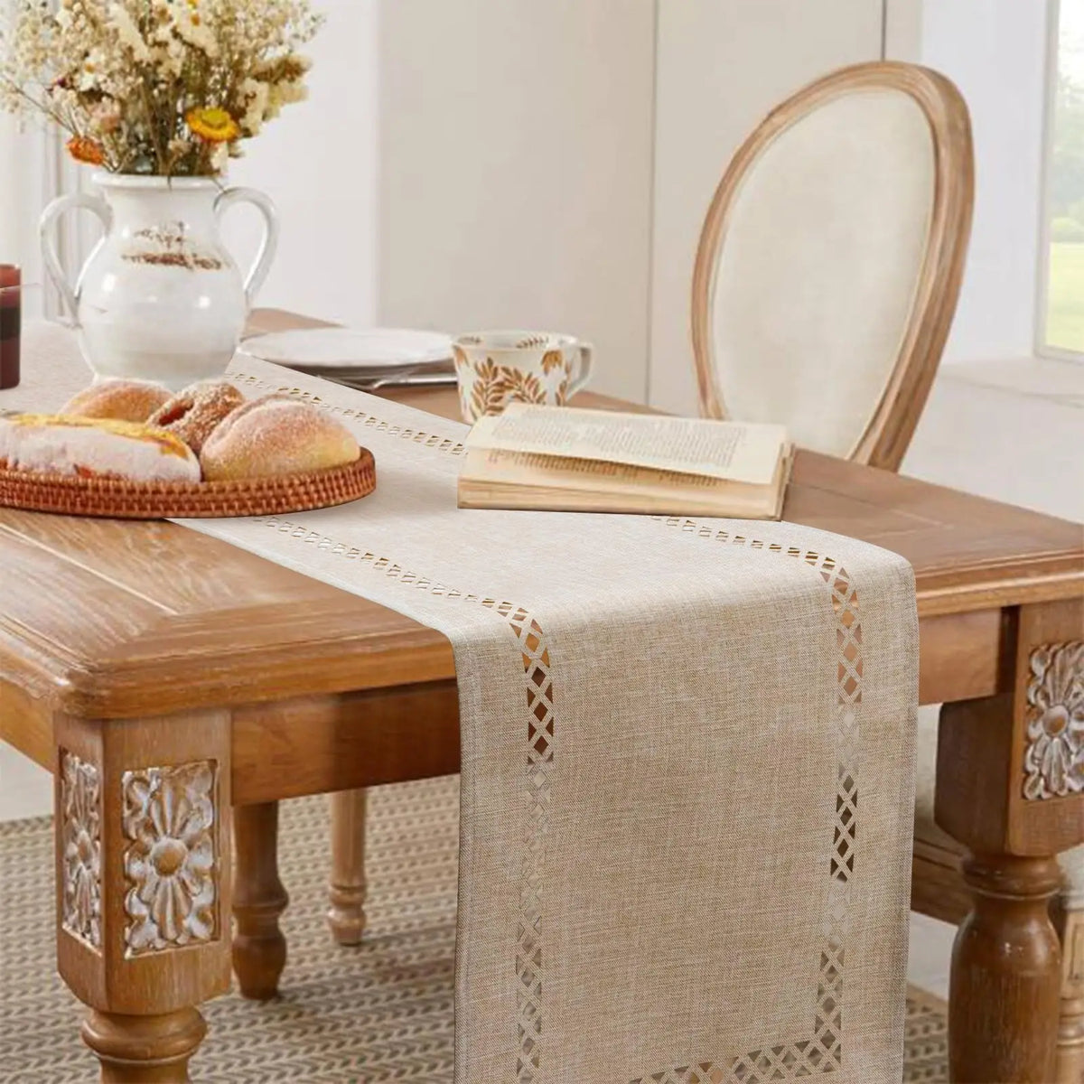 chemin de table lin ajoure style moderne repas - vue 3 sur 13