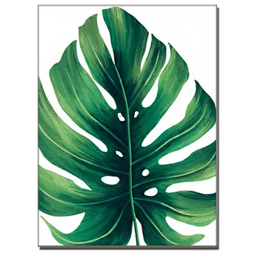 Watercolor painting of tropical plant pictures, full drill embroidery mosaic, Palm banana green leaves Art, 4 PCs