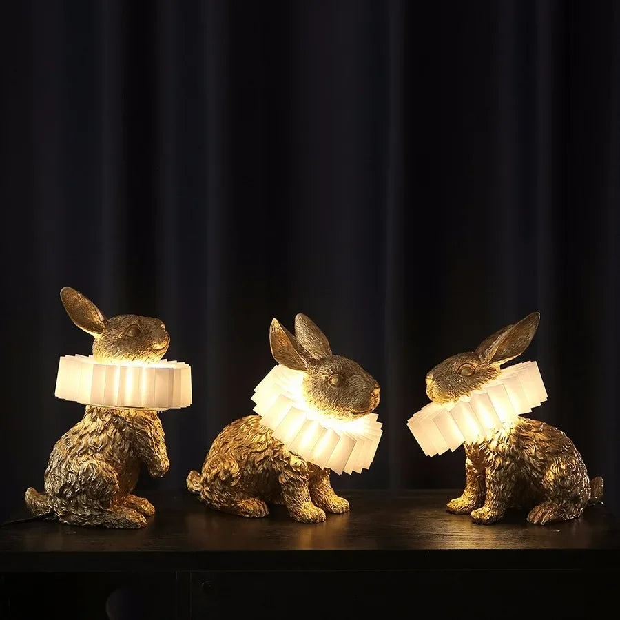 lampe de table créative en résine avec écharpe de lapin décorative - vue 5 sur 15
