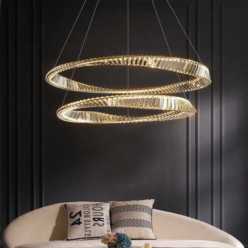 LustreSalon moderne Led K9 Dimmable de luxe or anneau irrégulier cristal - vue 5 sur 17