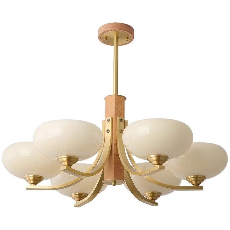 Walnut Wood Glass Brass, Wabi-sabi Modern Vintage style, chandelier lights for Living room, Bedroom, dining room, study - vue 6 sur 6