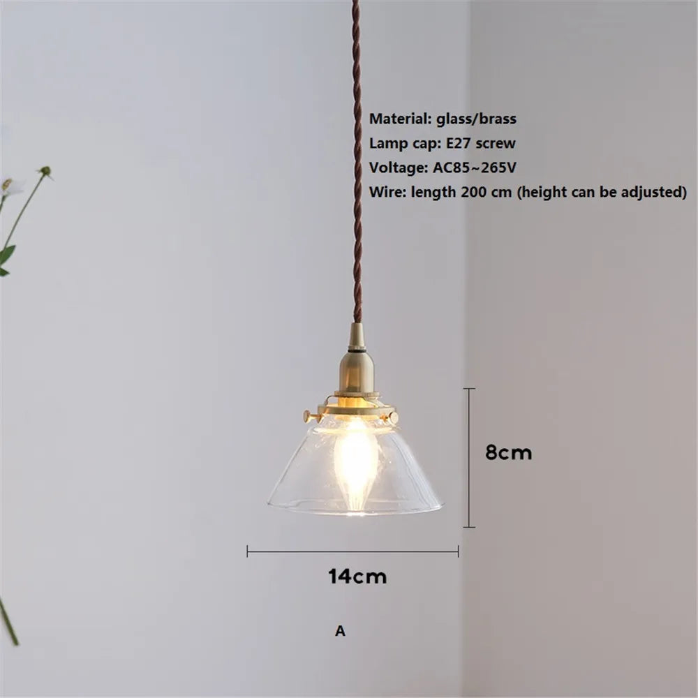 suspension en verre style américain luminaire rétro en laiton - vue 3 sur 10