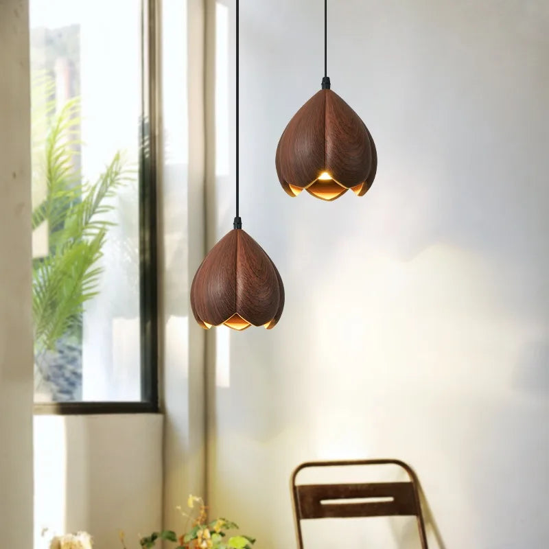 lustre en bois de noyer fait à la main décoration moderne nordique - vue 4 sur 11