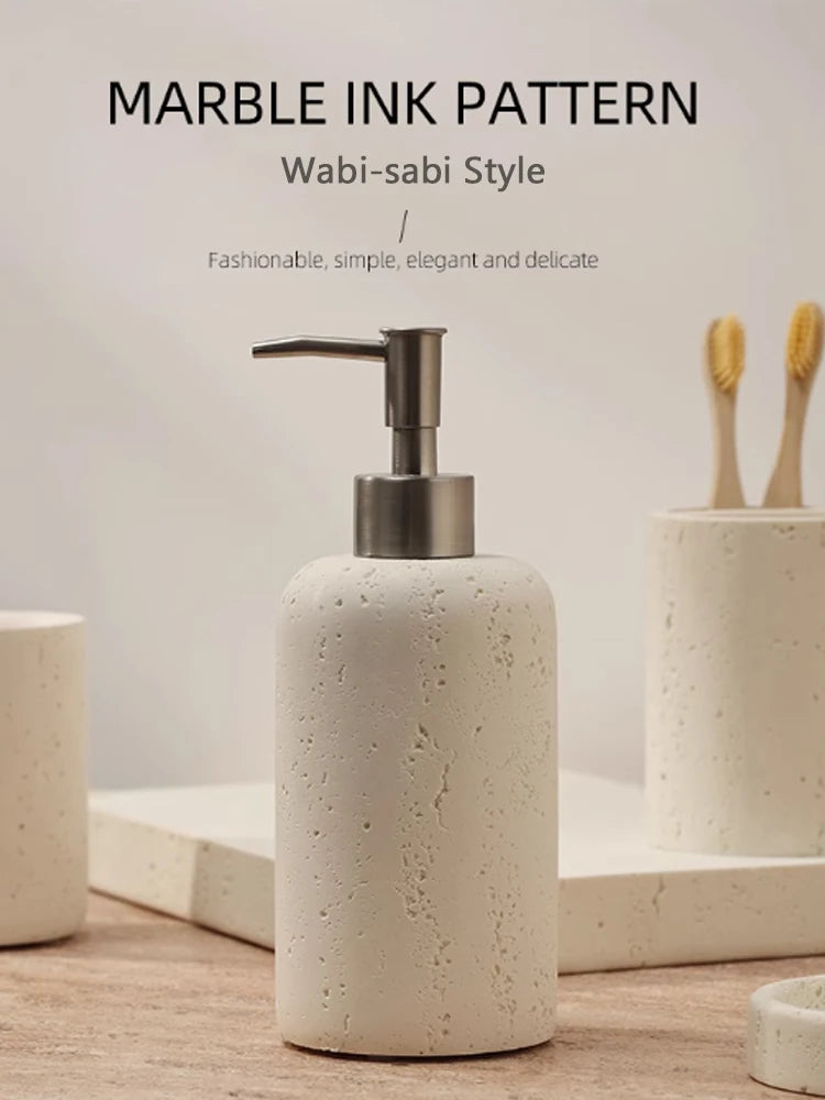 Ahunderjiaz Wabi-Sabi Style Push Bottle, Marble Shower Gel Dispenser Bottle, Light Luxury Bathroom Tabletop Decoration, Home Dec