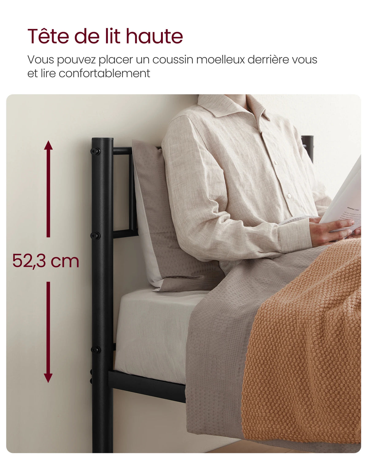 VASAGLE Single Bed Frame, Metal Bed Frame, Fits 90 x 190 cm Mattress, Easy Assembly, for Small Spaces, Guest Room - vue 4 sur 8