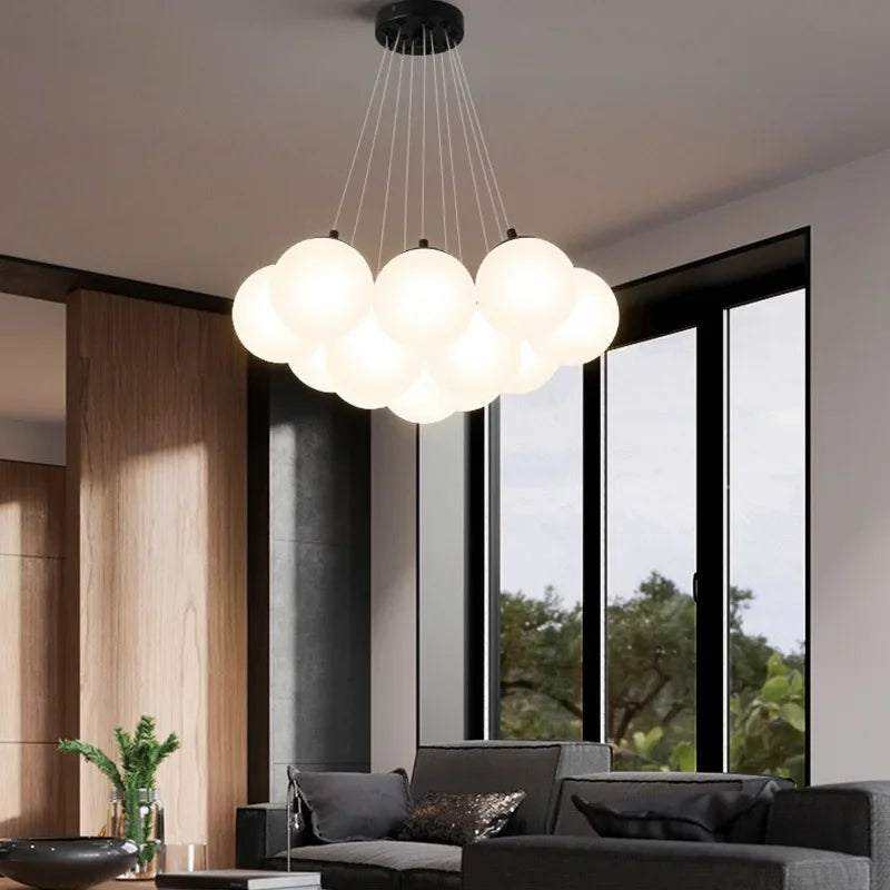lustre nordique en verre avec suspension led pour décoration maison - vue 5 sur 9