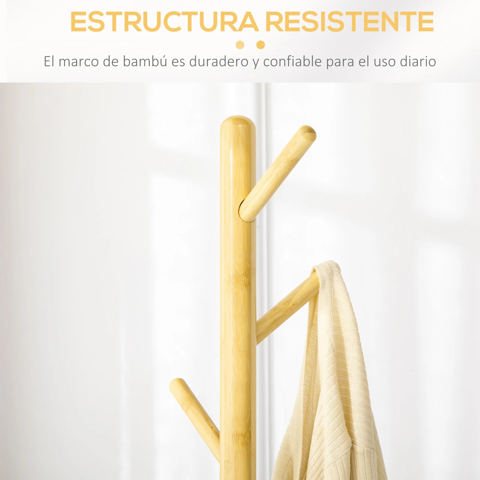 HOMCOM bamboo stand rack with 8 hooks Ø 37,8x175,6 cm Natural - vue 6 sur 7