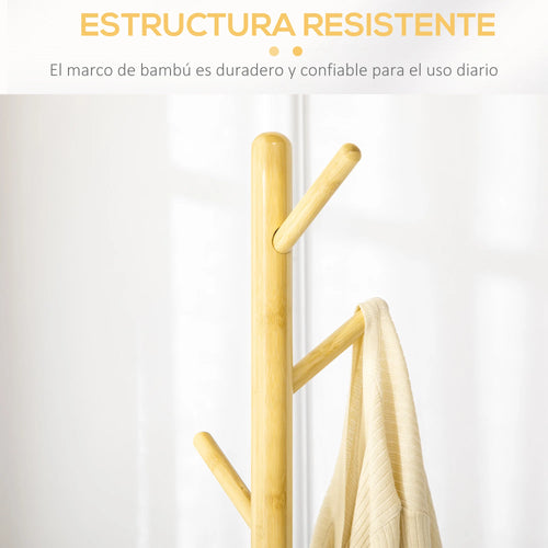 HOMCOM bamboo stand rack with 8 hooks Ø 37,8x175,6 cm Natural - vue 7 sur 7