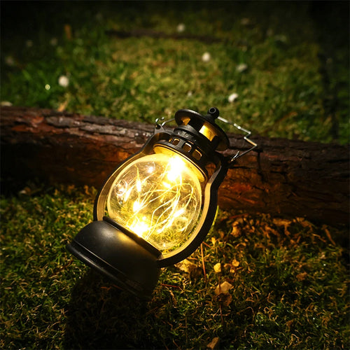 Retro LED-Outdoorlampe mit dynamischer Flamme – tragbar für Camping - vue 2 sur 10