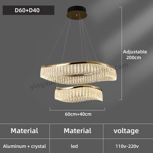 Minimalistischer LED-Kronleuchter im nordischen Stil aus Kristall - vue 12 sur 12