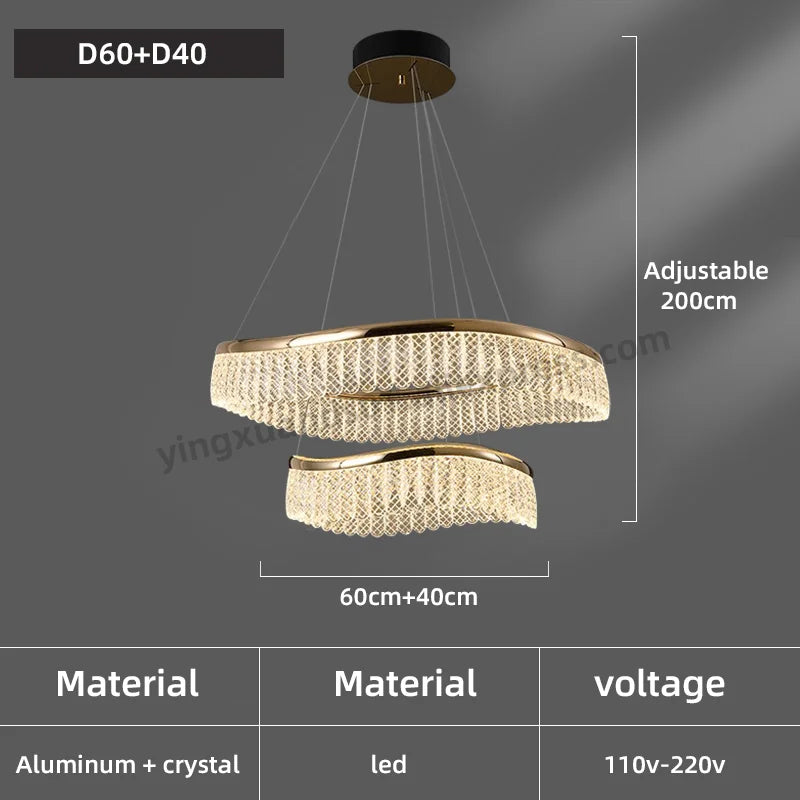 Minimalistischer LED-Kronleuchter im nordischen Stil aus Kristall - vue 11 sur 12