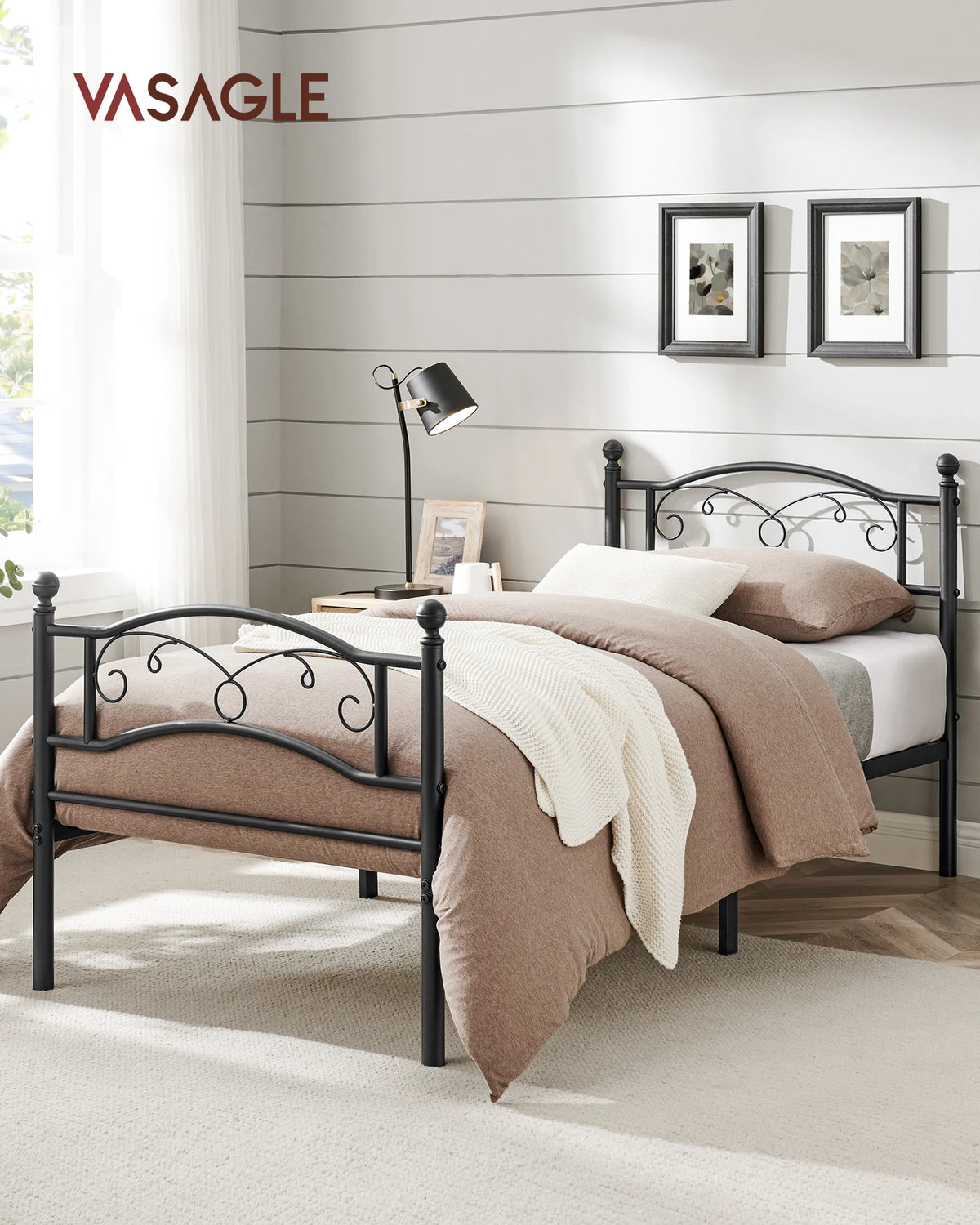 VASAGLE Metal Single Bed, Single Bed Frame, for 90 x 190 cm Mattress, Guest Bed, for Adults, Teenagers, Easy Assembly, Black