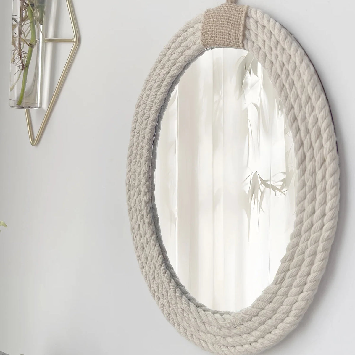 miroir ovale en corde de coton style nautique bohéme - vue 4 sur 7