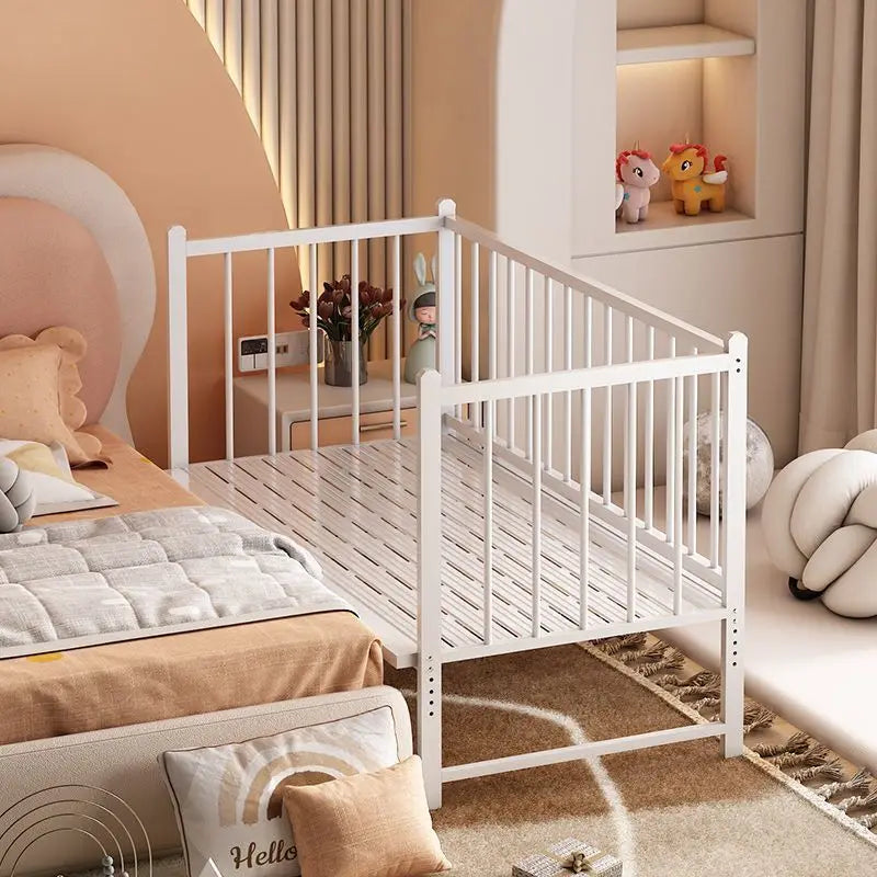 Iron art children's splicing bed with seamless connection, adjustable height, no guardrail, baby fall prevention, widened single - vue 8 sur 9