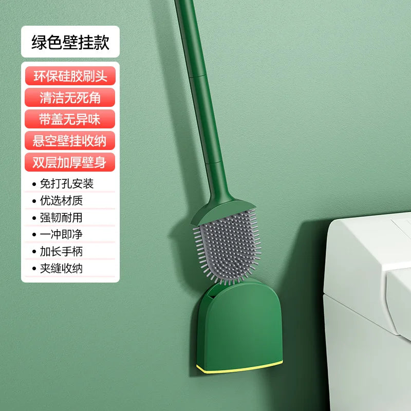brosse de toilette en silicone avec support suspendu et manche long - vue 7 sur 8
