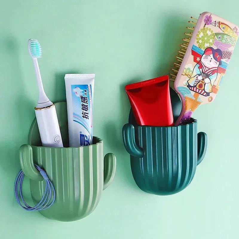 support mural auto-adhésif pour rangement de brosse et dentifrice cactus - vue 3 sur 10