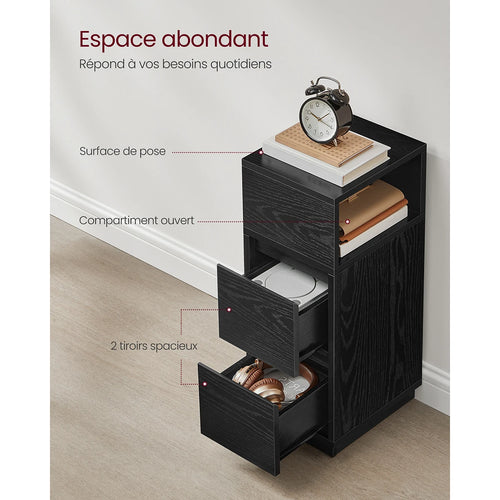 VASAGLE Slim Bedside Tables, Set of 2, Small Narrow Side End Tables with 2 Drawers, 1 Open Compartment Mounted to Face Left - vue 5 sur 9