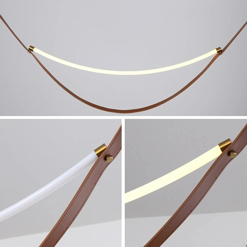 ceinture en cuir moderne avec suspension led pour décoration luminaire - vue 6 sur 14