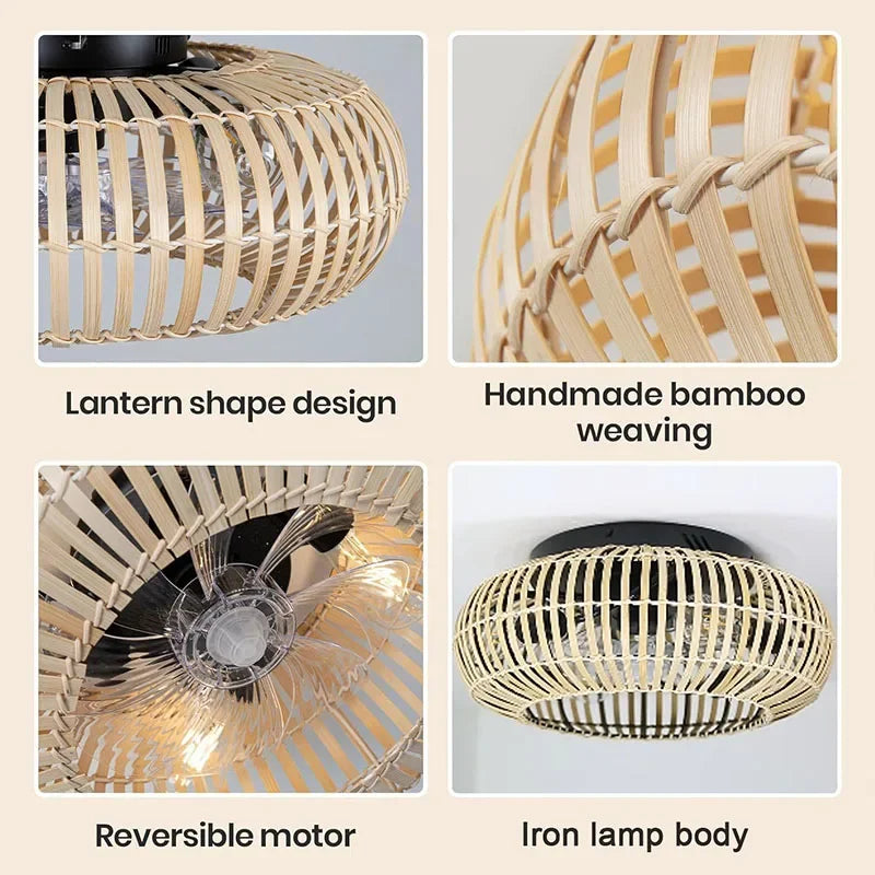 Leiser Deckenventilator aus Bambus mit Licht und Fernbedienung - vue 6 sur 7