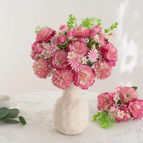 bouquet de roses et œillets en soie décoration florale festive - vue 3 sur 11