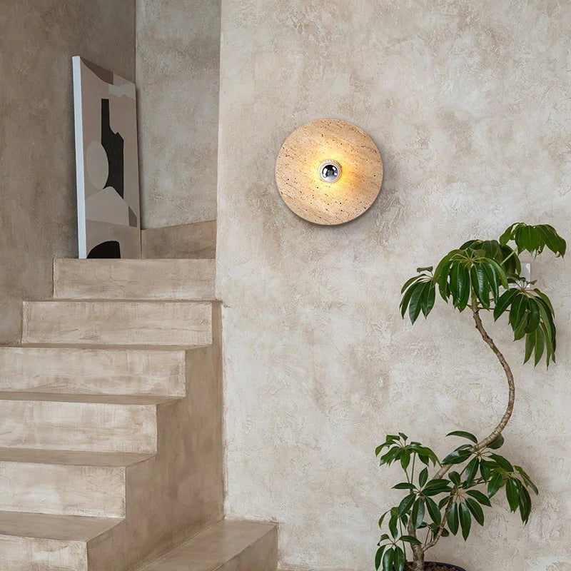 applique murale led rétro avec pierre naturelle ronde - vue 6 sur 8