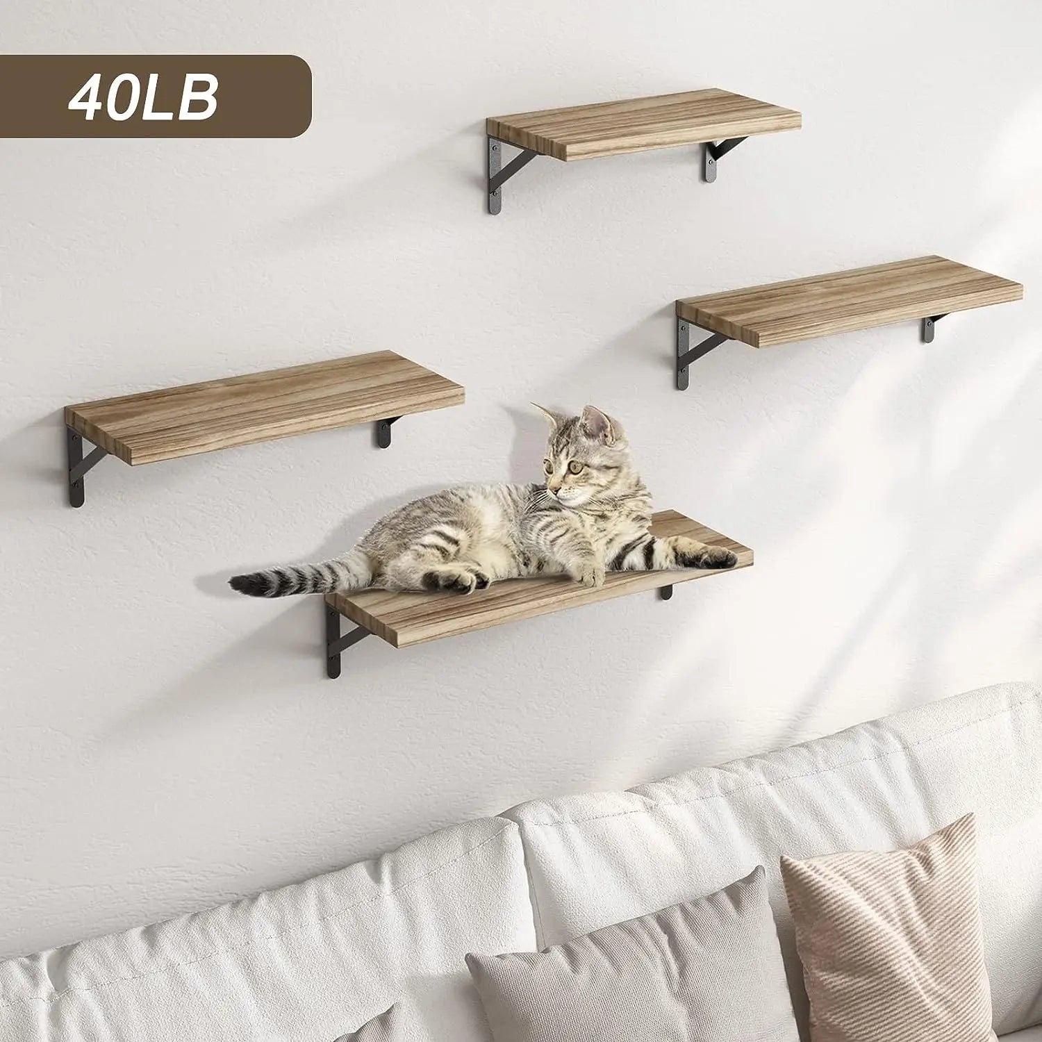 étagères murales en bois massif design simple pour rangement suspendu - vue 3 sur 10