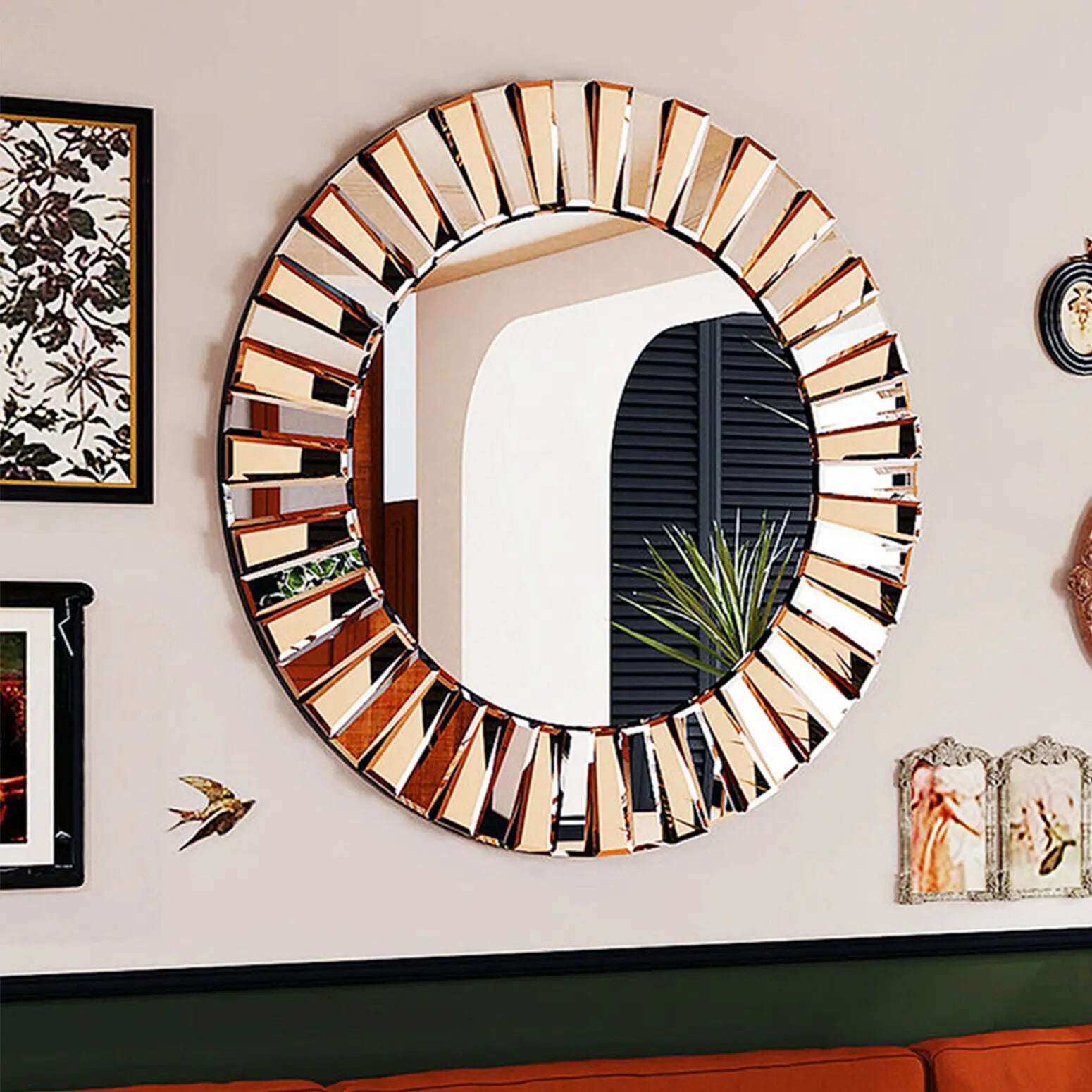 miroir décoratif mural rond pour un style contemporain - vue 3 sur 7