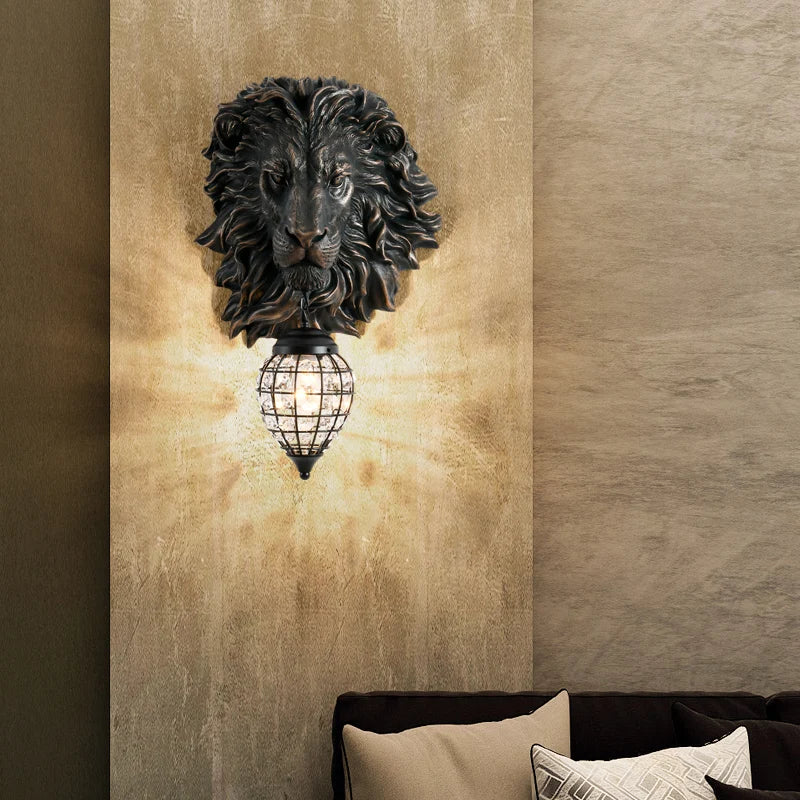 applique murale nordique en résine tête de lion décoration industrielle - vue 7 sur 14