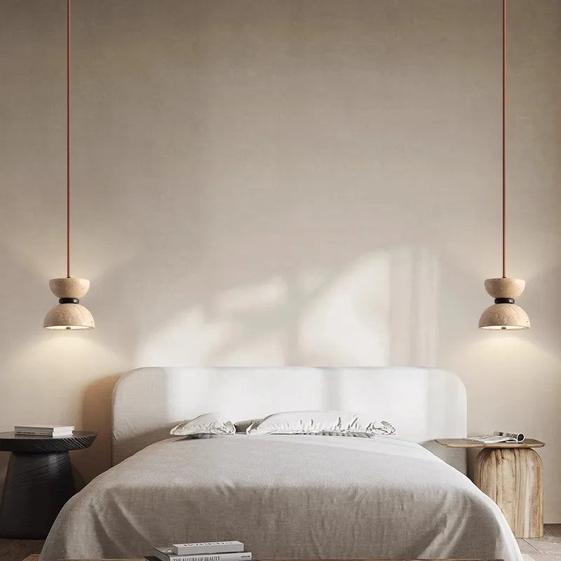 lustre en travertin japonais style wabi-sabi design créatif ambiance chaleureuse - vue 6 sur 7