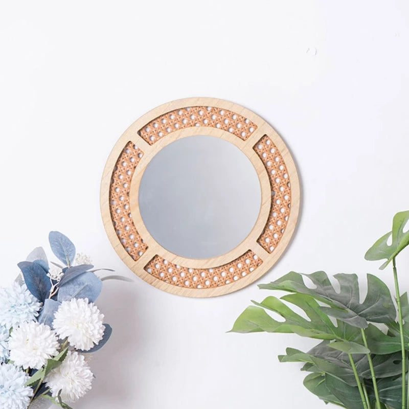 miroir rond en rotin bohème pour décoration intérieure - vue 4 sur 8