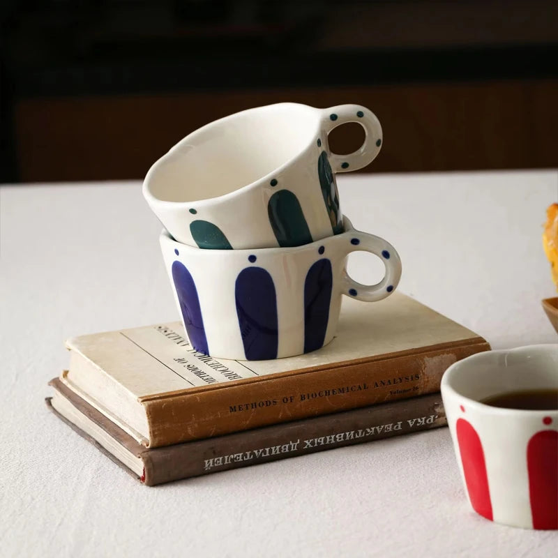 Mug céramique motifs géométriques style nordique anse peinte - vue 7 sur 7