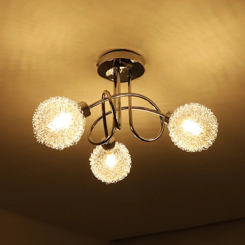 Depuley Plafonnier semi-encastré à 3 lumières - Lustre Spoutnik avec abat-jour en fil de forme globe pour chambre à coucher - vue 8 sur 7