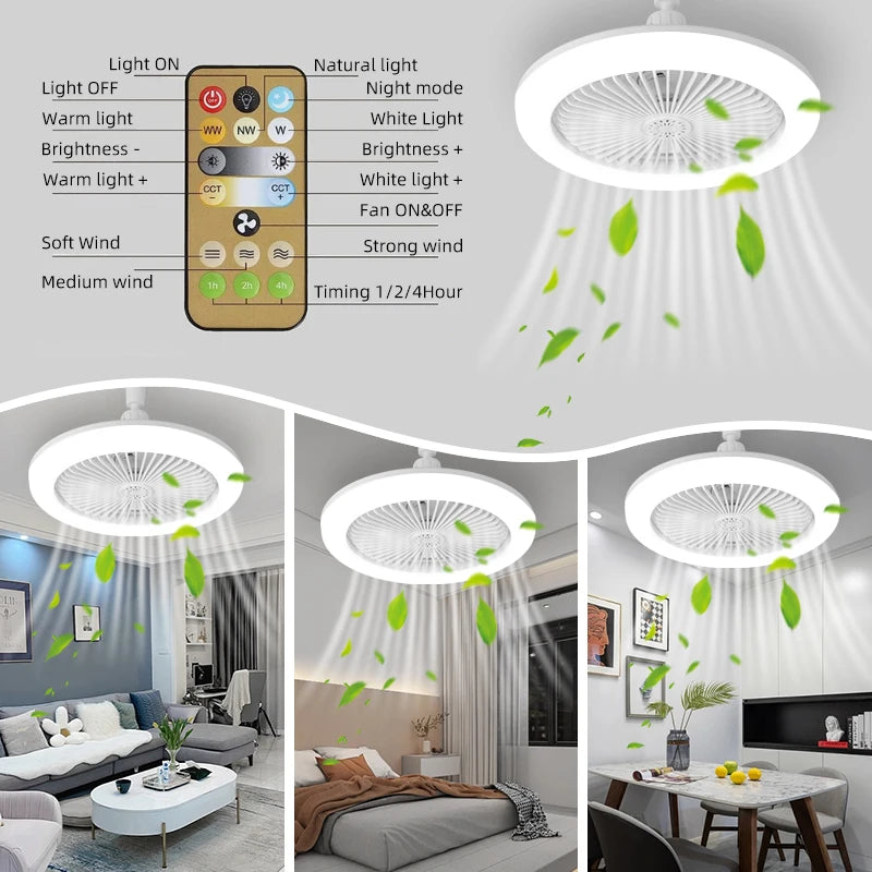 Fan Luster Silent Ceiling Fan Light with Remote Lamp E27 Control Bedroom Living, Home Lighting Source, Ac85-265v  Ceiling Fan - vue 5 sur 8