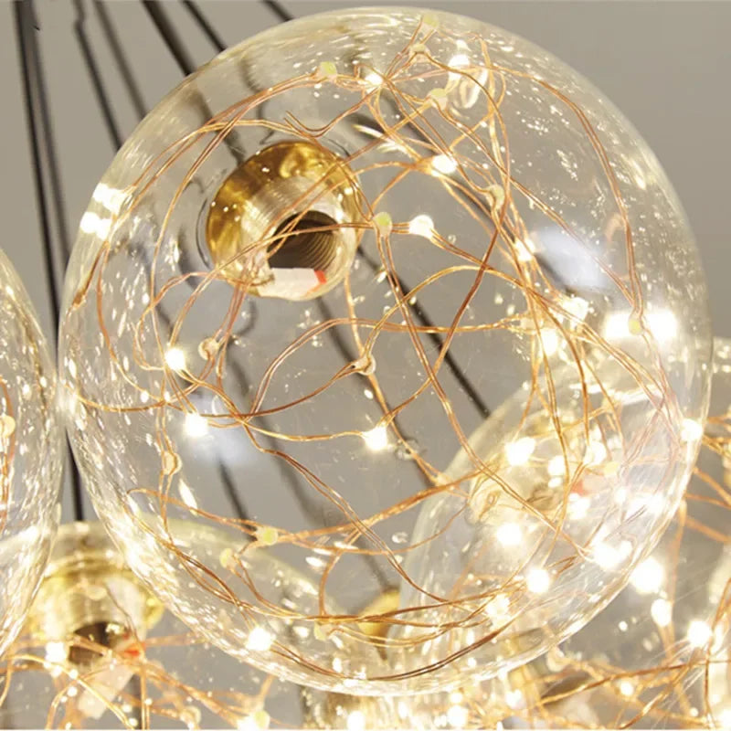 lustre nordique en verre fumé led pour décoration intérieure - vue 5 sur 5
