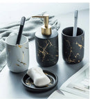 Black Marbled Bathroom Accessories Set, Ceramic Soap Dispenser, Toothbrush Holder, Box, Decoration