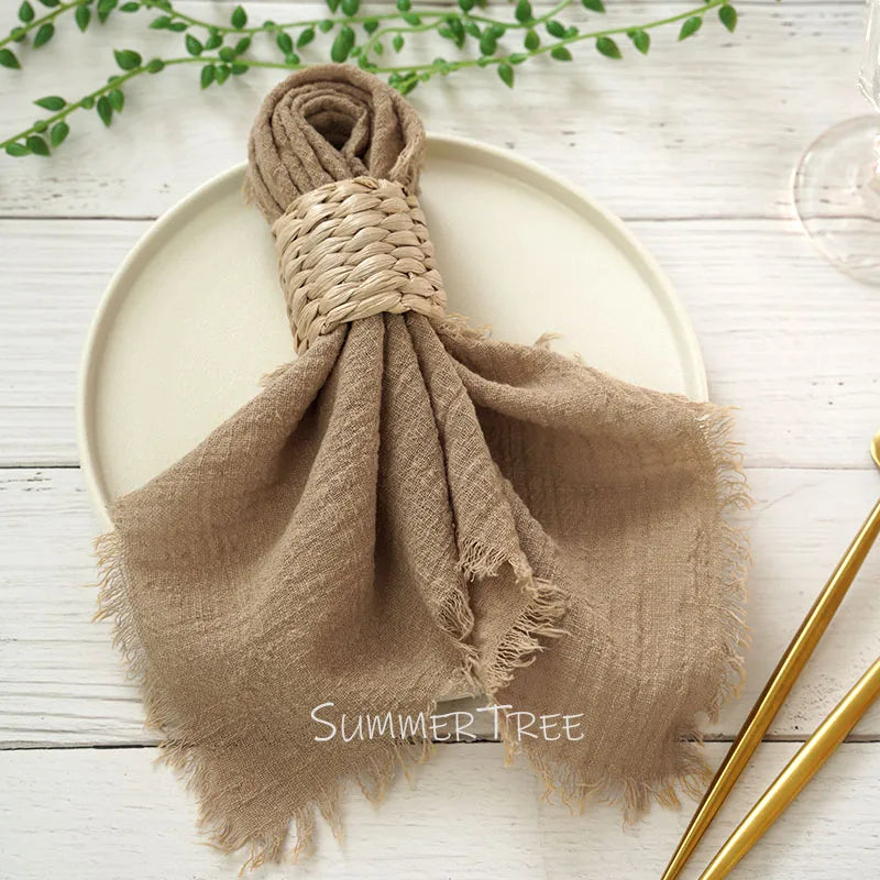 Serviette de table gaze coton rustique lot 12 - vue 3 sur 7