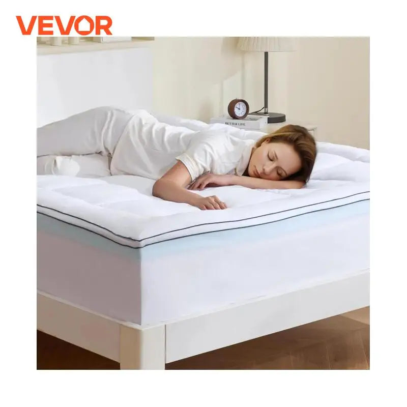 VEVOR Mattress Topper Queen Size 3 in / 4 in Thickness, Memory Foam & Fiber Fill, Ergonomically Designed for Pressure Relief
