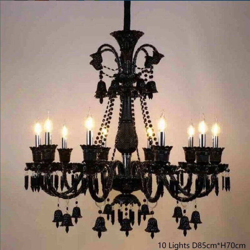 lustre en cristal noir européen avec lampe à bougie à led - vue 12 sur 16