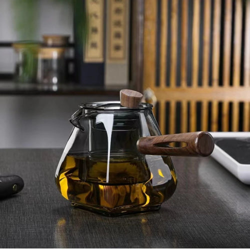 Théière verre borosilicate poignée bois résistante chaleur