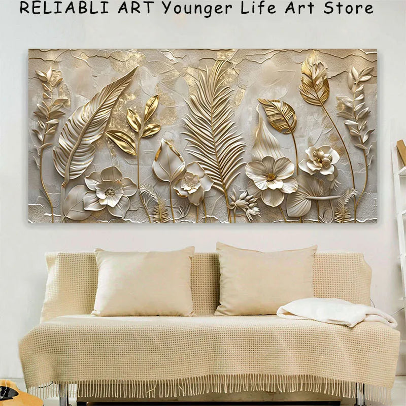 Vintage Golden Flower Posters And Prints,Nordic Style, Wall Art Pictures Canvas Painting For Living Room Home Decor No Frame